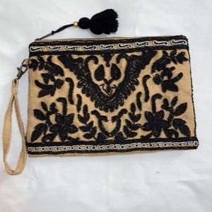 Clutch Natural Fiber Embroidery Beaded